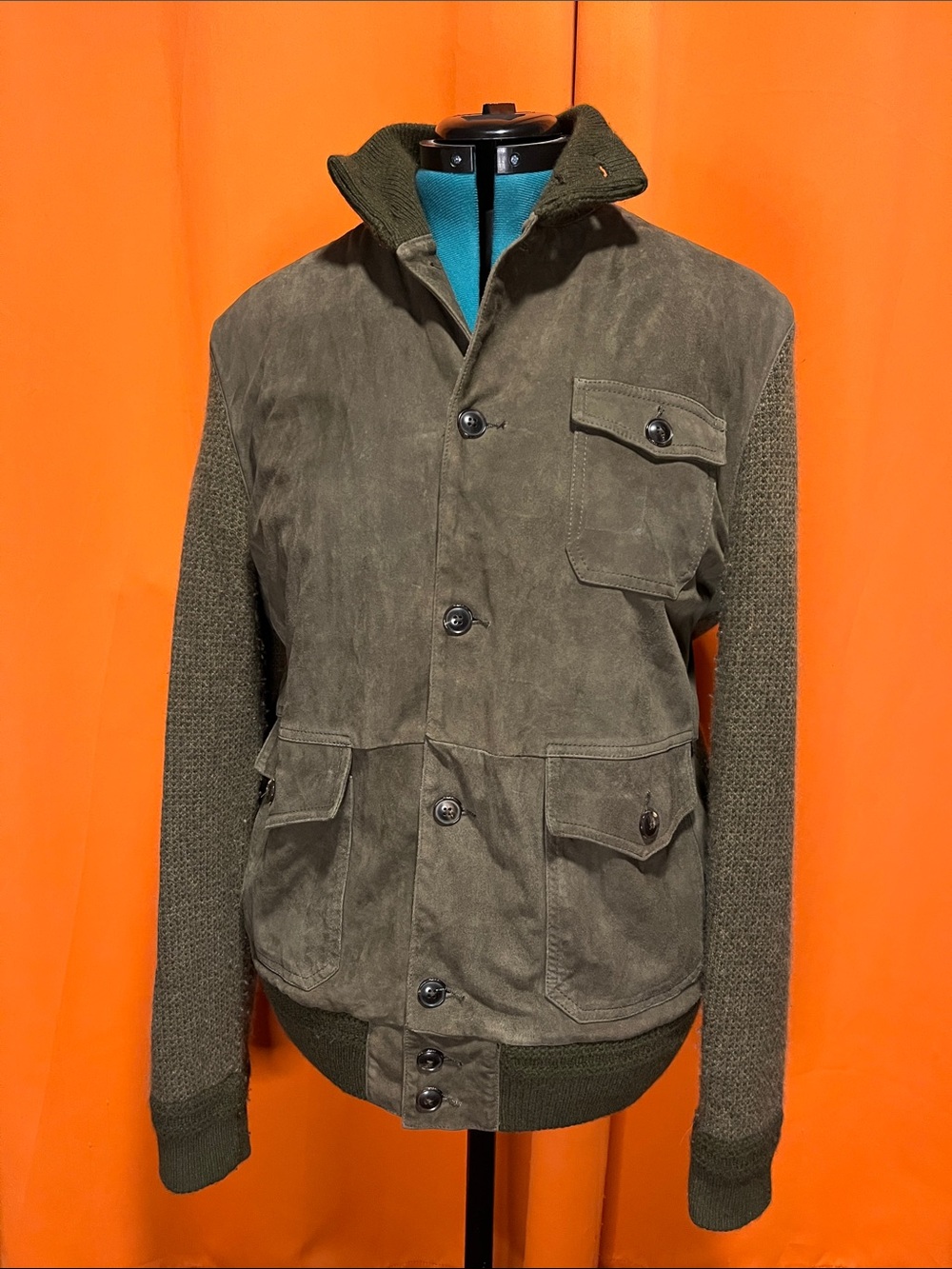 Polo Ralph Lauren hybrid suede skeet jacket in olive green.
